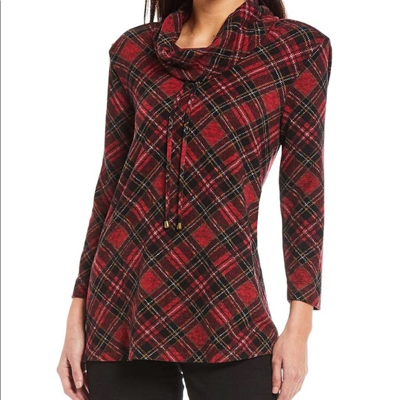 *NEW with tags* John Mark plaid drawstring cowl neck tunic, size Small. - Picture 1 of 7